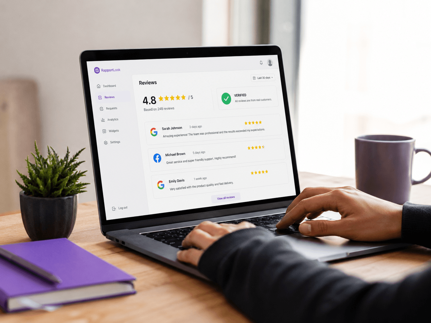 The RapportLook team reviewing verified customer feedback together